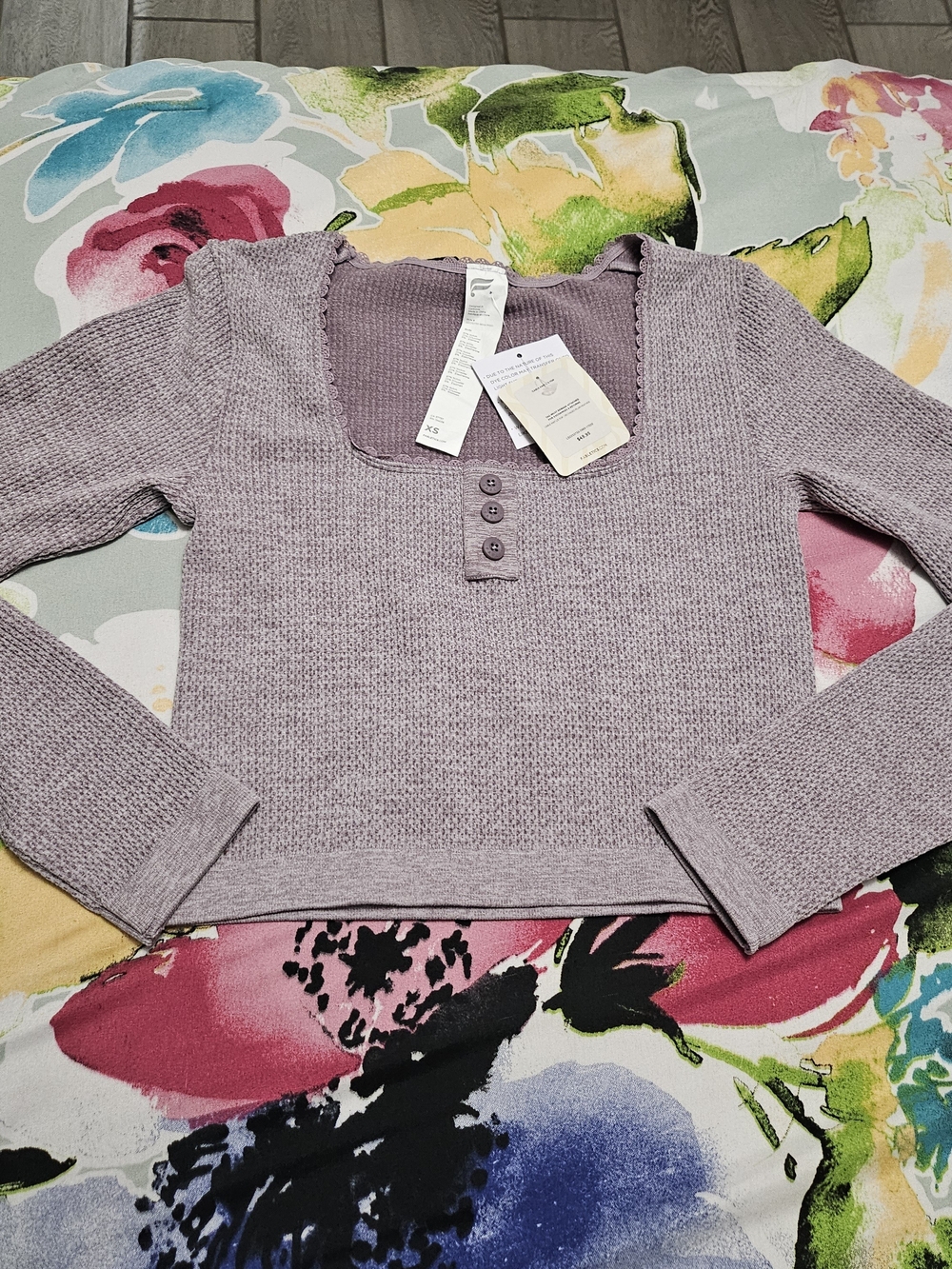 Fabletics Lilac Ribbed Henley Long Sleeve Top